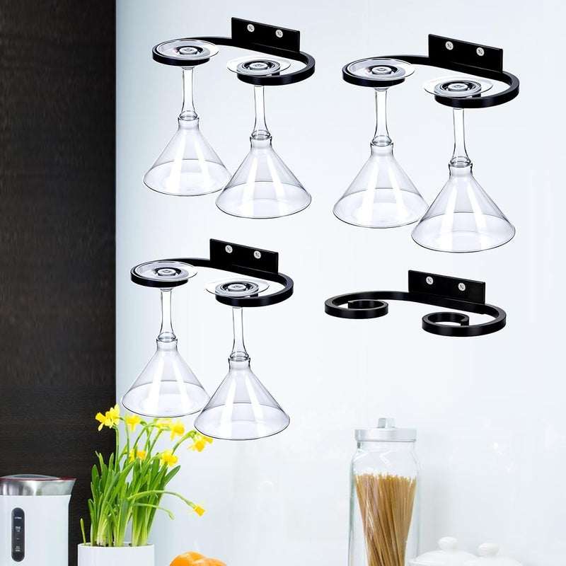 Ubamdom 4 Pcs Metal Black Wine Cup Hanger Holder, Wine Glass Wall Holder, Under Shelf Cabinet Stemware Storage Organizer Stemware Storage Organizer for Kitchen, Dining Room, Bar (6.77 Inch) - Image 4